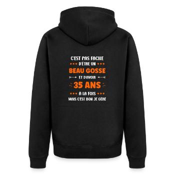 35 ANS - Veste à capuche bio Premium Unisexe - noir - Dos - Nico (187cm)