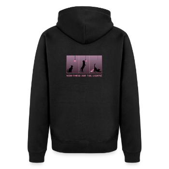 Lustige Katze Eating Glühbirne Glühendes Hintern Rücklicht - Unisex Premium Bio Zip Hoodie - Schwarz - Hinten - Nico (187cm)