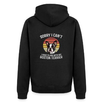 Tut mir leid, ich kann nicht, ich habe Pläne mit meinem Boston - Unisex Premium Bio Zip Hoodie - Schwarz - Hinten - Nico (187cm)