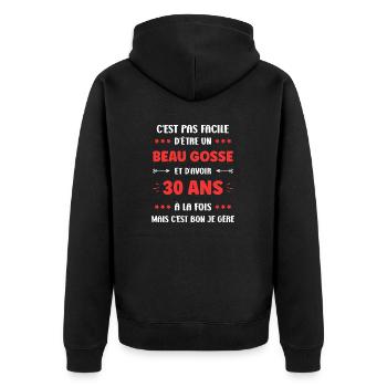 30 ANS - Veste à capuche bio Premium Unisexe - noir - Dos - Nico (187cm)