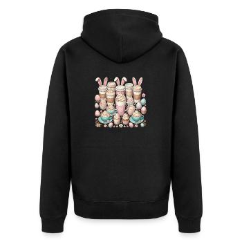 Ostern Kaffeeliebhaber Osterhase Tassen - Unisex Premium Bio Zip Hoodie - Schwarz - Hinten - Nico (187cm)