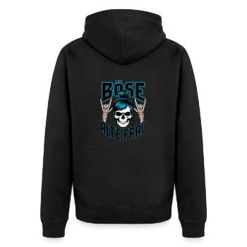 Böse Alte Frau! Rockerin Rockerbraut Motorrad - Unisex Premium Bio Zip Hoodie - Schwarz - Hinten - Nico (187cm)