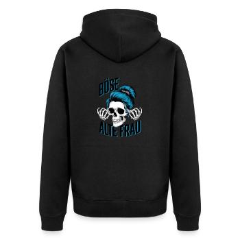 Böse Alte Frau! Rockerin Rockerbraut Motorrad - Unisex Premium Bio Zip Hoodie - Schwarz - Hinten - Nico (187cm)