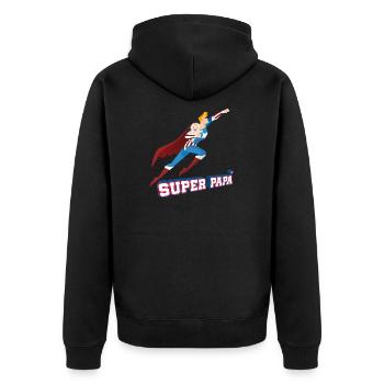 Super Papa Funny Superhero Gift for Daddy T Shirt - Unisex Premium Organic Zip Hoodie - black - Back - Nico (187cm)