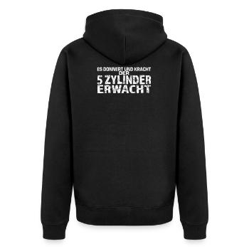 5 Zylinder Fünf Zylinder - Unisex Premium Bio Zip Hoodie - Schwarz - Hinten - Nico (187cm)