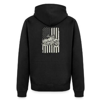 Motorcycle USA Flag American - Unisex Premium Organic Zip Hoodie - black - Back - Nico (187cm)