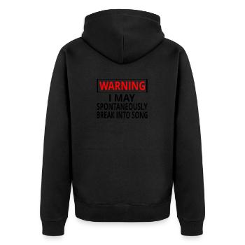 Warnung Ich kann spontan in Gesang ausbrechen - Unisex Premium Bio Zip Hoodie - Schwarz - Hinten - Nico (187cm)
