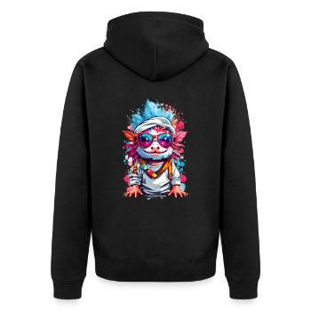 Coole Axolotl - Unisex Premium Bio Zip Hoodie - Schwarz - Hinten - Nico (187cm)