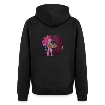 ASTRONAUT WELTALL SURFER SURF SURFING SURFEN MOTIV - Unisex Premium Bio Zip Hoodie - Schwarz - Hinten - Nico (187cm)