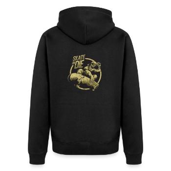 SKATE OR DIE BOARDER SK8 LONGBOARDER SKATING MOTIV - Unisex Premium Bio Zip Hoodie - Schwarz - Hinten - Nico (187cm)