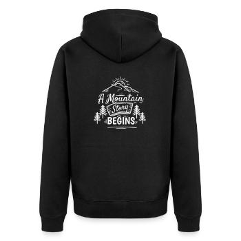MOUNTAINS HISTORY BERGEN MOUNTAIN SAYING MOTIF GIFT - Unisex Premium Organic Zip Hoodie - black - Back - Nico (187cm)