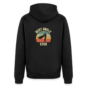 Herren Vintage Best Uncle Ever Shirt Superhelden Spaß - Unisex Premium Bio Zip Hoodie - Schwarz - Hinten - Nico (187cm)