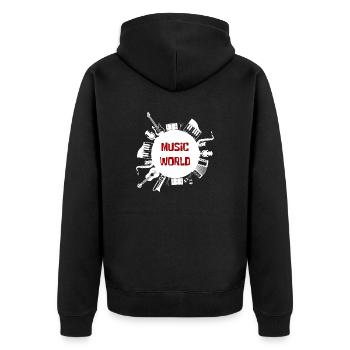 MUSIC WORLD Kollektion - Unisex Premium Bio Zip Hoodie - Schwarz - Hinten - Nico (187cm)