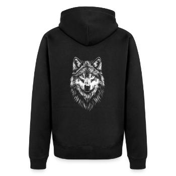 Wolf Portrait Wildtiere Wild Tiere Wölfe - Unisex Premium Bio Zip Hoodie - Schwarz - Hinten - Nico (187cm)