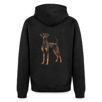 Doberman Hund Tier - Unisex Premium Bio Zip Hoodie - Schwarz - Hinten - Nico (187cm)