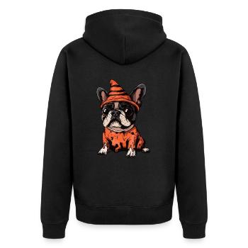Französische Buldogge Hund Halloween Zombie - Unisex Premium Bio Zip Hoodie - Schwarz - Hinten - Nico (187cm)