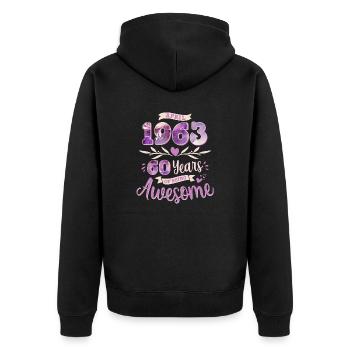 Avril 1963 Naissance femme de 60 ans - Veste à capuche bio Premium Unisexe - noir - Dos - Nico (187cm)