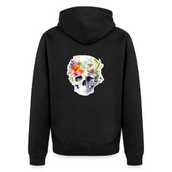 Human Skull and Flowers 11 - Unisex Premium Organic Zip Hoodie - black - Back - Nico (187cm)