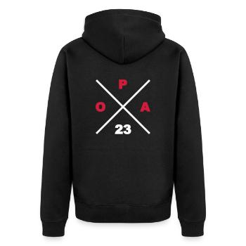 Opa 23 - Unisex Premium Bio Zip Hoodie - Schwarz - Hinten - Nico (187cm)
