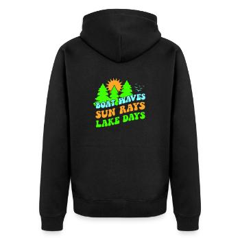 TAGE SEE LEBE BOOT WASSER FLUSSE SONNE WILDWASSER - Unisex Premium Bio Zip Hoodie - Schwarz - Hinten - Nico (187cm)