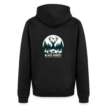 Black Forest Wildlife Silhouette - Unisex Premium Bio Zip Hoodie - Schwarz - Hinten - Nico (187cm)