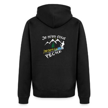 Je m'en fous j'me barre à la pêche, humour, cadeau - Veste à capuche bio Premium Unisexe - noir - Dos - Nico (187cm)
