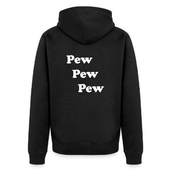 Pew Pew Pew - Unisex Premium Bio Zip Hoodie - Schwarz - Hinten - Nico (187cm)