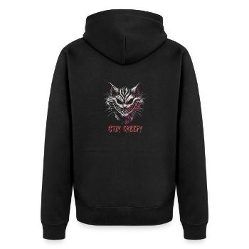 Stay Creepy Creepy Cat - Unisex Premium Organic Zip Hoodie - black - Back - Nico (187cm)