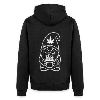 Süßer Zwerg mit Cannabispflanze - Unisex Premium Bio Zip Hoodie - Schwarz - Hinten - Nico (187cm)