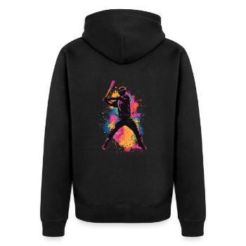 Bunter Baseball Spieler - Unisex Premium Bio Zip Hoodie - Schwarz - Hinten - Nico (187cm)
