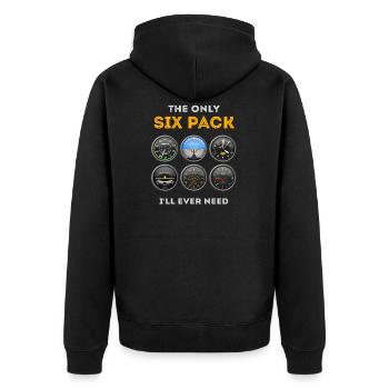 Pilot Aviation Flugzeug Flieger Shirt Sixpack - Unisex Premium Bio Zip Hoodie - Schwarz - Hinten - Nico (187cm)
