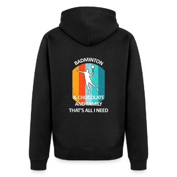 Badminton Federball Badmintonspieler Schokolade - Unisex Premium Bio Zip Hoodie - Schwarz - Hinten - Nico (187cm)