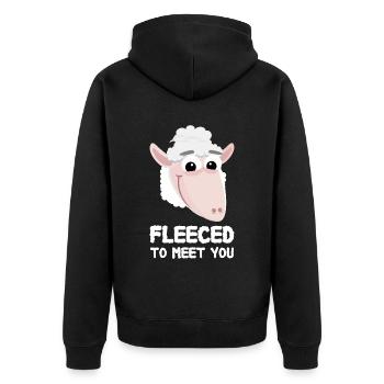 Sheep Saying Funny Fleeced To Meet You - Unisex Premium Organic Zip Hoodie - black - Back - Nico (187cm)