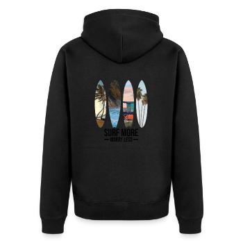 Surfer Surfen California Surfboards Wellenreiten - Unisex Premium Bio Zip Hoodie - Schwarz - Hinten - Nico (187cm)