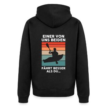 Kanurennsport Sport Kanu Kanusport Retro - Unisex Premium Bio Zip Hoodie - Schwarz - Hinten - Nico (187cm)