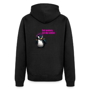 Sei Anders, Sei du Selbst PenguPunk - Unisex Premium Bio Zip Hoodie - Schwarz - Hinten - Nico (187cm)