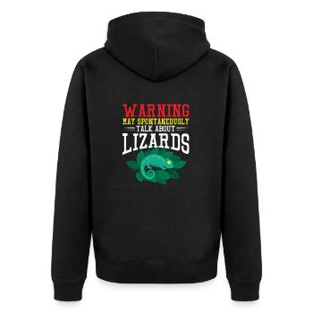 Fun Warning Lizard Talk Design - Unisex Premium Bio Zip Hoodie - Schwarz - Hinten - Nico (187cm)