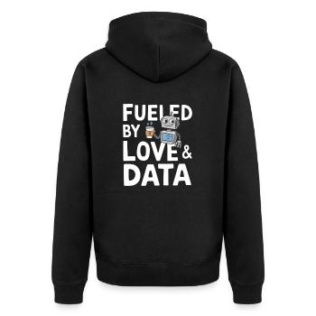 Fueled by Love & Data Robot Design - Unisex Premium Bio Zip Hoodie - Schwarz - Hinten - Nico (187cm)