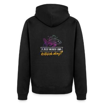 I just really like killifish okay Design - Unisex Premium Bio Zip Hoodie - Schwarz - Hinten - Nico (187cm)