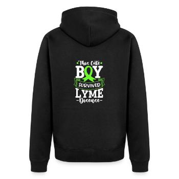 this cute boy survived lyme disease design - Unisex Premium Organic Zip Hoodie - black - Back - Nico (187cm)