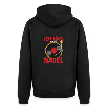 Ich häng an der Nadel / Vinyl Schallplatte Musik - Unisex Premium Bio Zip Hoodie - Schwarz - Hinten - Nico (187cm)