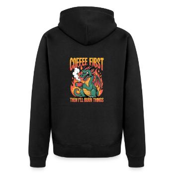Dragon Coffee Mythical Creatures - Unisex Premium Bio Zip Hoodie - Schwarz - Hinten - Nico (187cm)