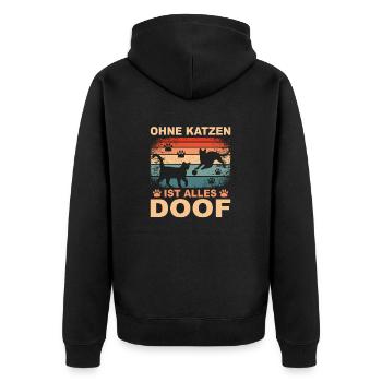 Katze Katzenliebhaber Geschenk Katzenfreund - Unisex Premium Bio Zip Hoodie - Schwarz - Hinten - Nico (187cm)
