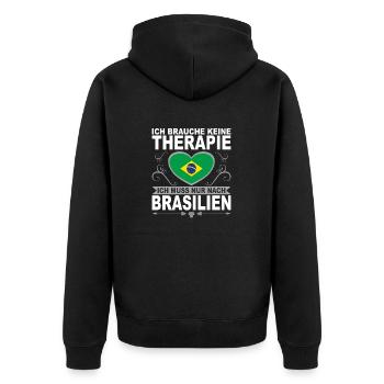 Ich muss nach Brasilien Geschenk - Unisex Premium Bio Zip Hoodie - Schwarz - Hinten - Nico (187cm)