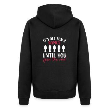 Fun & Games Foosball Humor Design - Unisex Premium Bio Zip Hoodie - Schwarz - Hinten - Nico (187cm)