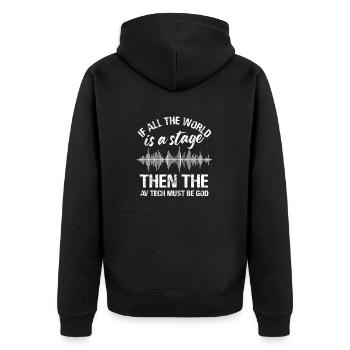 AV Tech God Stage Design - Unisex Premium Bio Zip Hoodie - Schwarz - Hinten - Nico (187cm)
