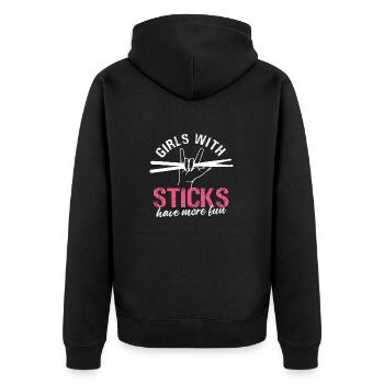 filles avec des bâtons Fun Drumming Design - Veste à capuche bio Premium Unisexe - noir - Dos - Nico (187cm)