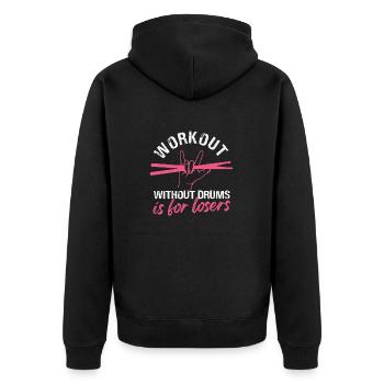 Bold Workout Drumming Design - Unisex Premium Bio Zip Hoodie - Schwarz - Hinten - Nico (187cm)
