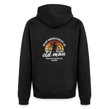 Never Underestimate an Old Man Design - Unisex Premium Bio Zip Hoodie - Schwarz - Hinten - Nico (187cm)