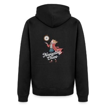 Navigating Chaos Artful Design - Unisex Premium Organic Zip Hoodie - black - Back - Nico (187cm)